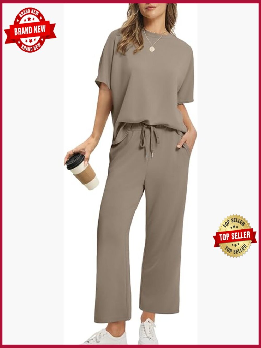 Two Piece Lounge Set with Wide Leg Crop Pants